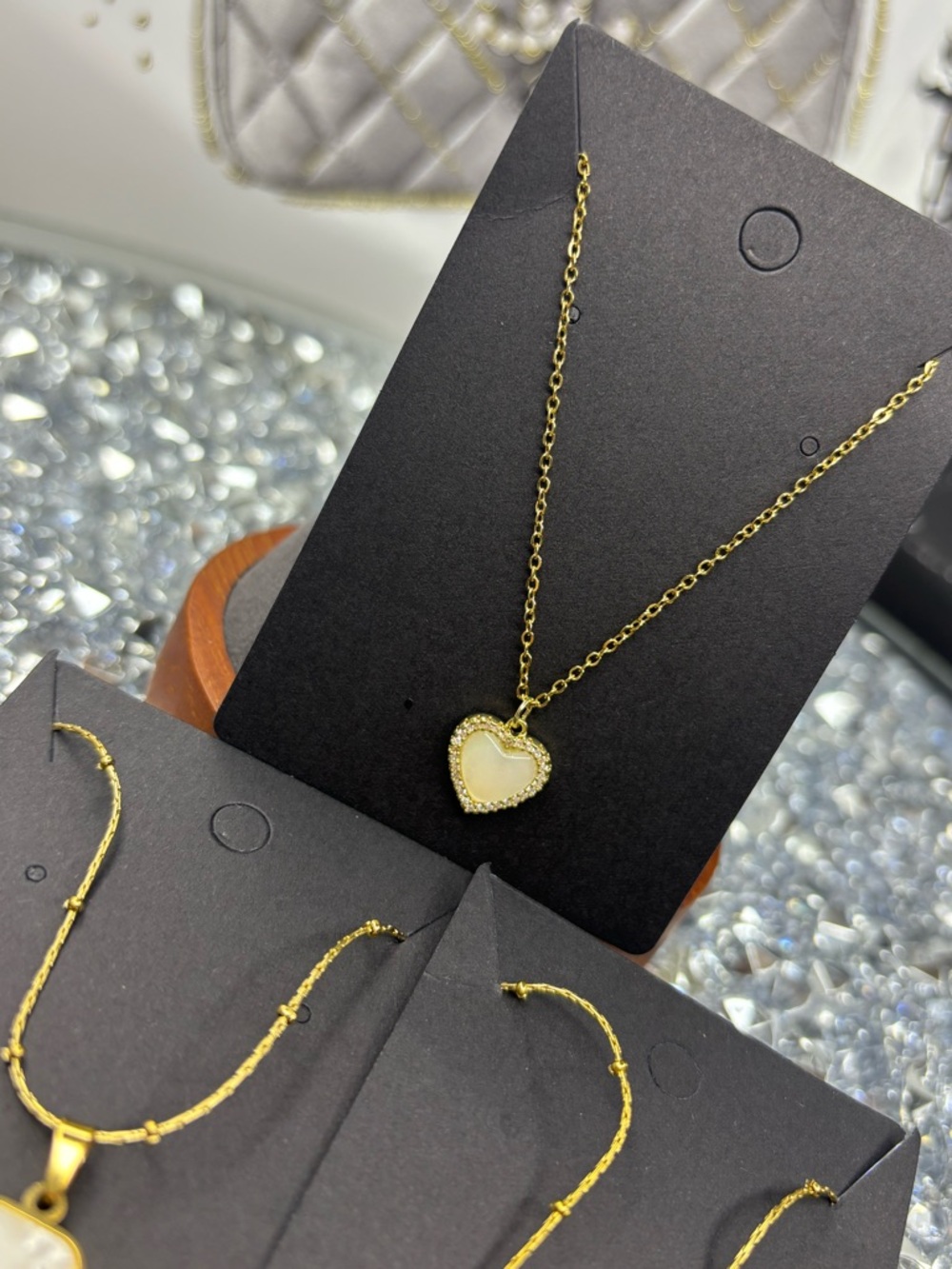 Gold-Tone Heart & Square Mother-of-Pearl Pendant Necklaces (3) - Picture 4 of 7